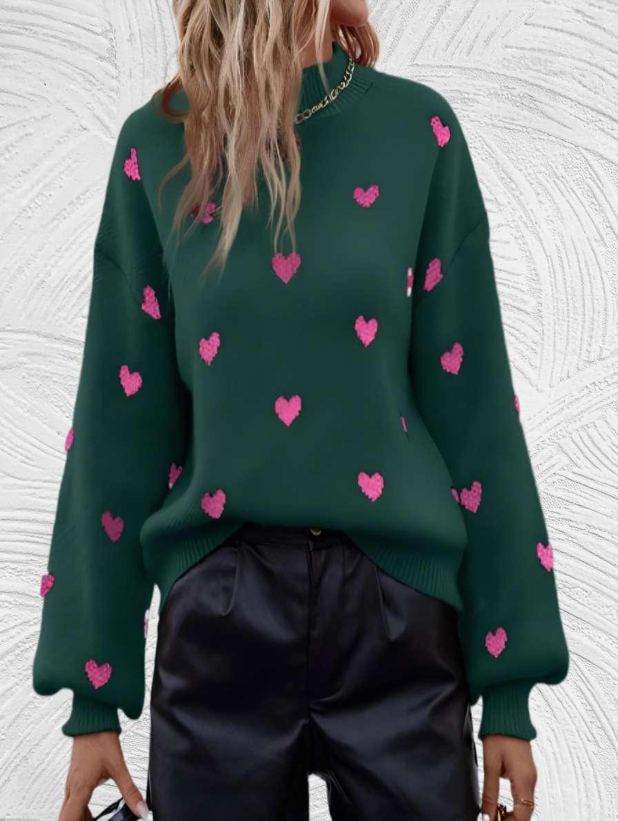 Heart- Oversized trui met ronde hals en hartjesprint - Miller-Mode