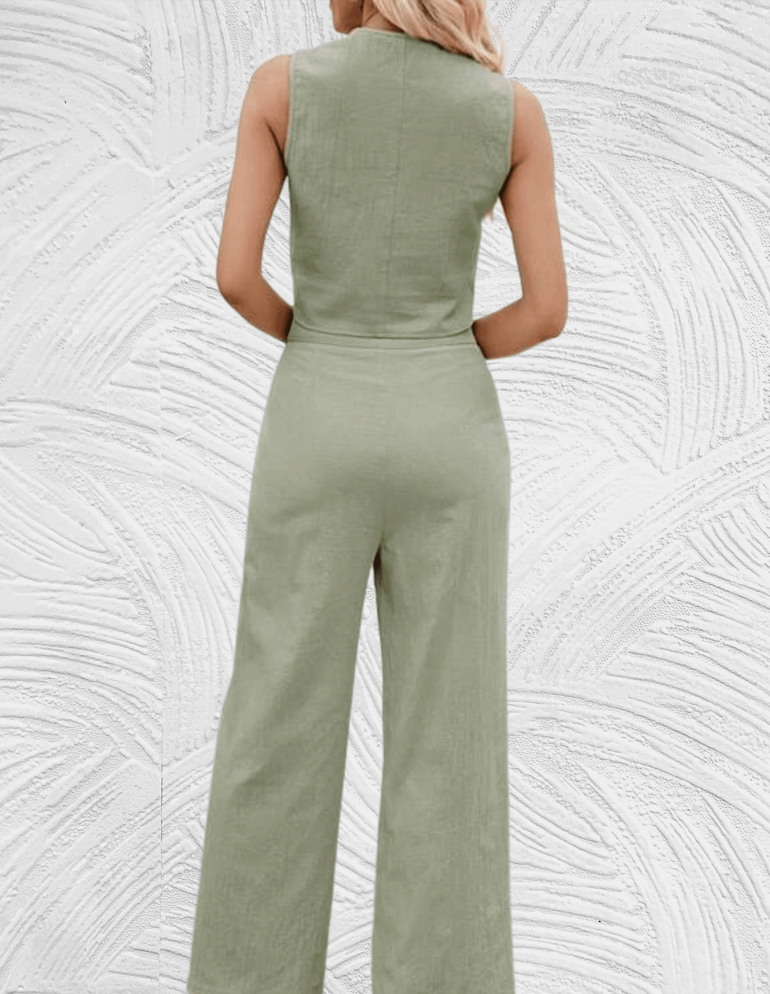 Iris - 2-Delige set met mouwloze V-hals top en wijde pijpen broek - Miller-Mode